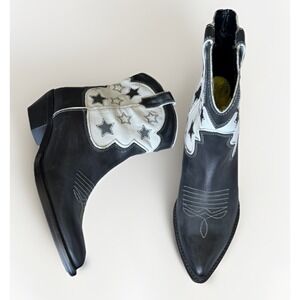 Zara Western Cowboy Boots Women Size 42 US 10 Black White Star Ankle Boots